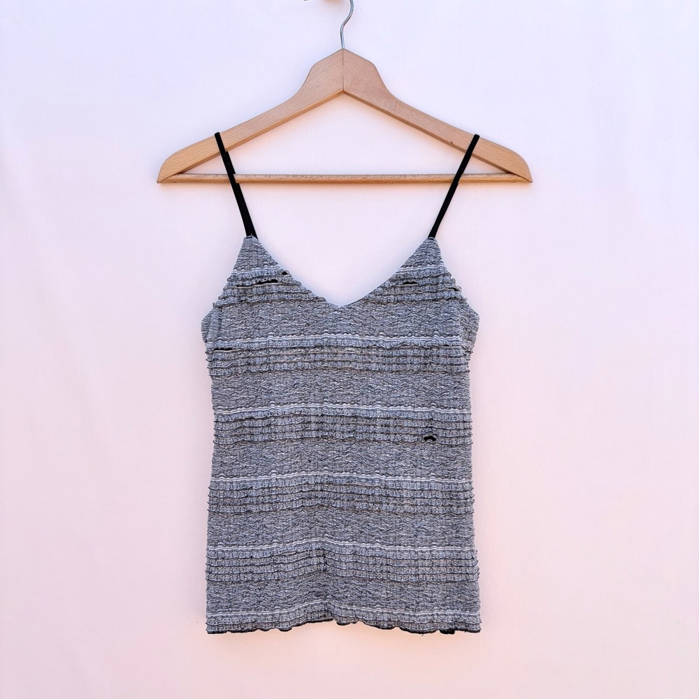 Banana Republic Camisole Women XS Black White Ruffle Tiered Textured V-Neck Tank
